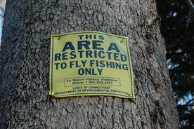 The fly fishing only section of the Saugatuck River in Westport Connecticut